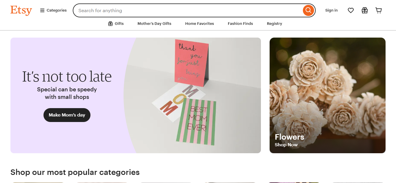 Etsy’s homepage