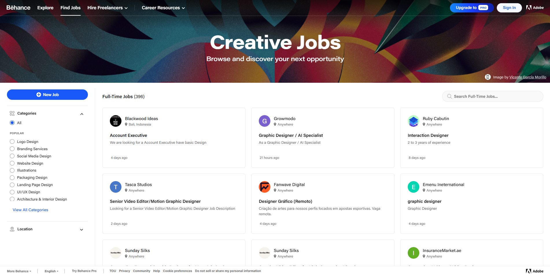 Finding jobs in Behance
