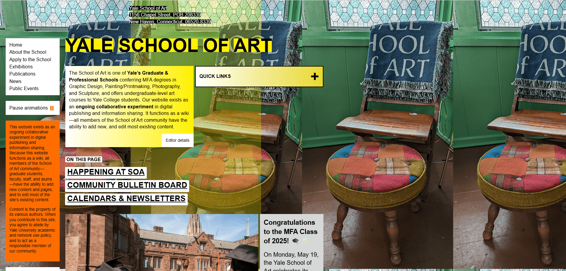 Yale School of Art websites as an example of bad web design