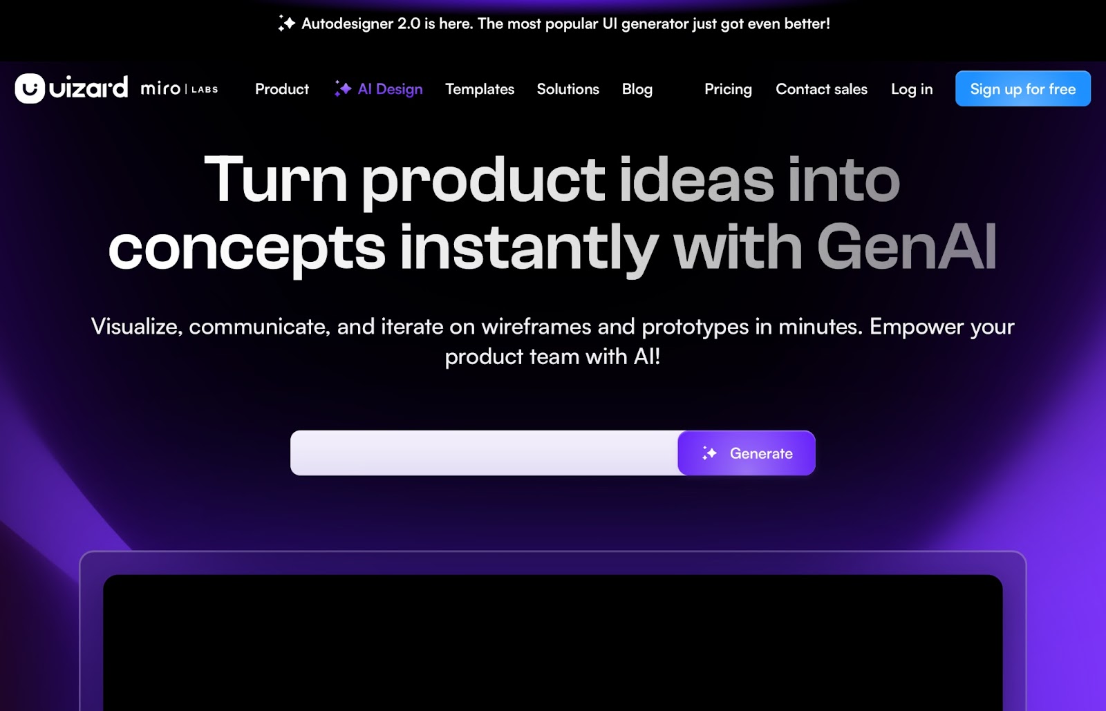 Uizard homepage