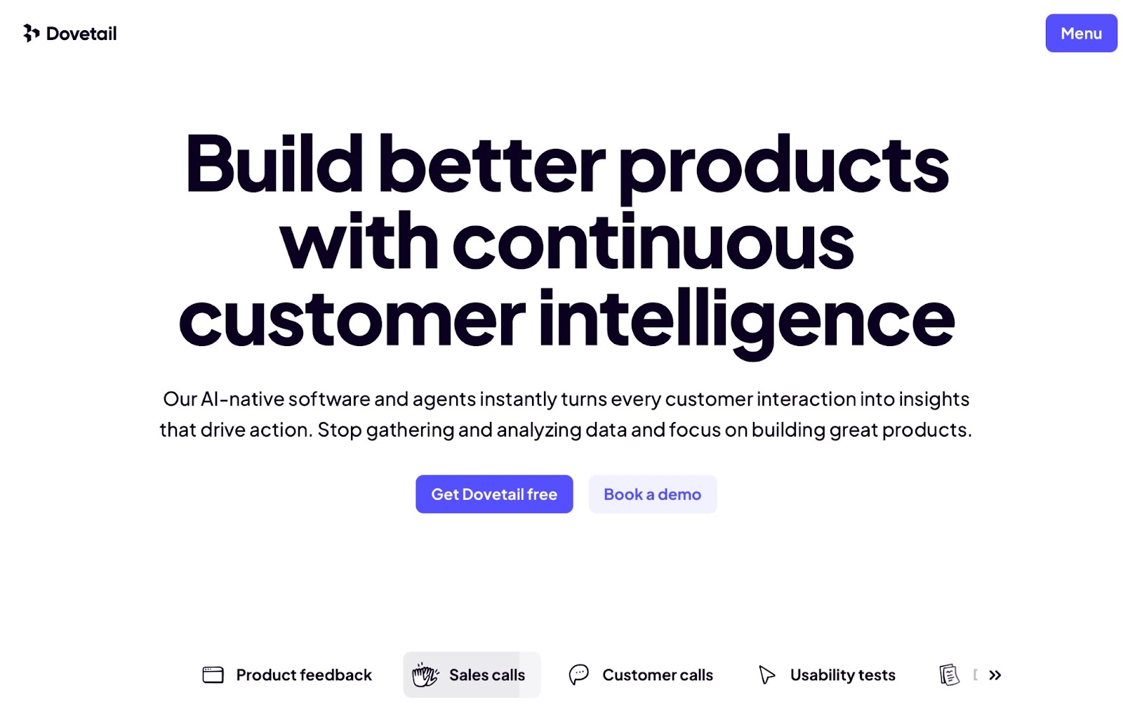 Dovetail homepage
